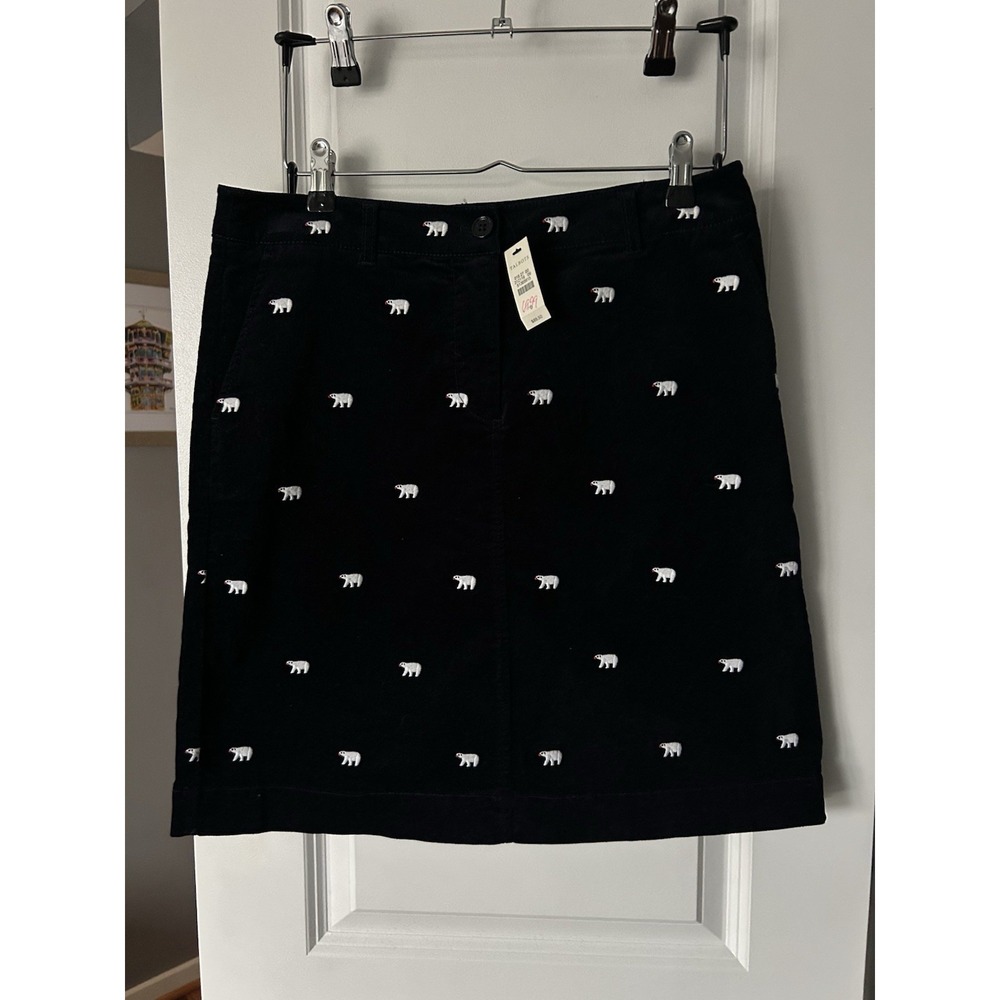 Talbots NWTPolar Bear Embroidered Velveteen Skirt Size 6 Navy A-Line Knee Length